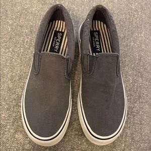 Sperry Gray Canvas Slip-On Shoes with White Sole